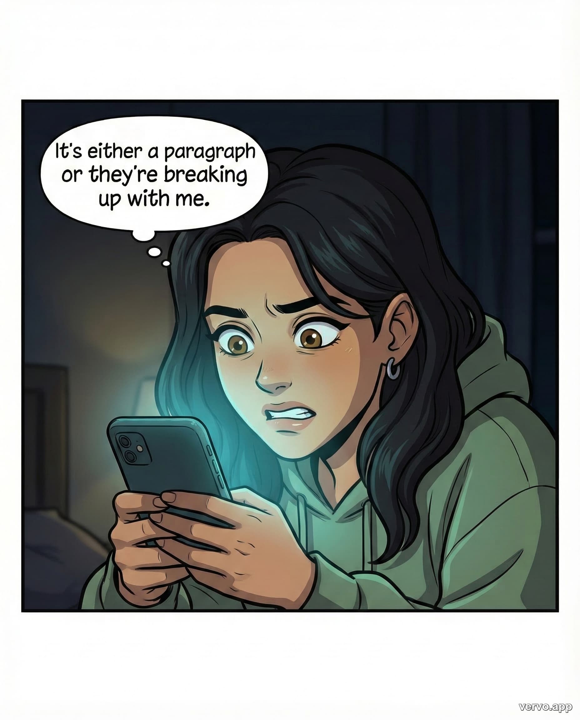 Panel 2 -- Emma spirals about what the message could be