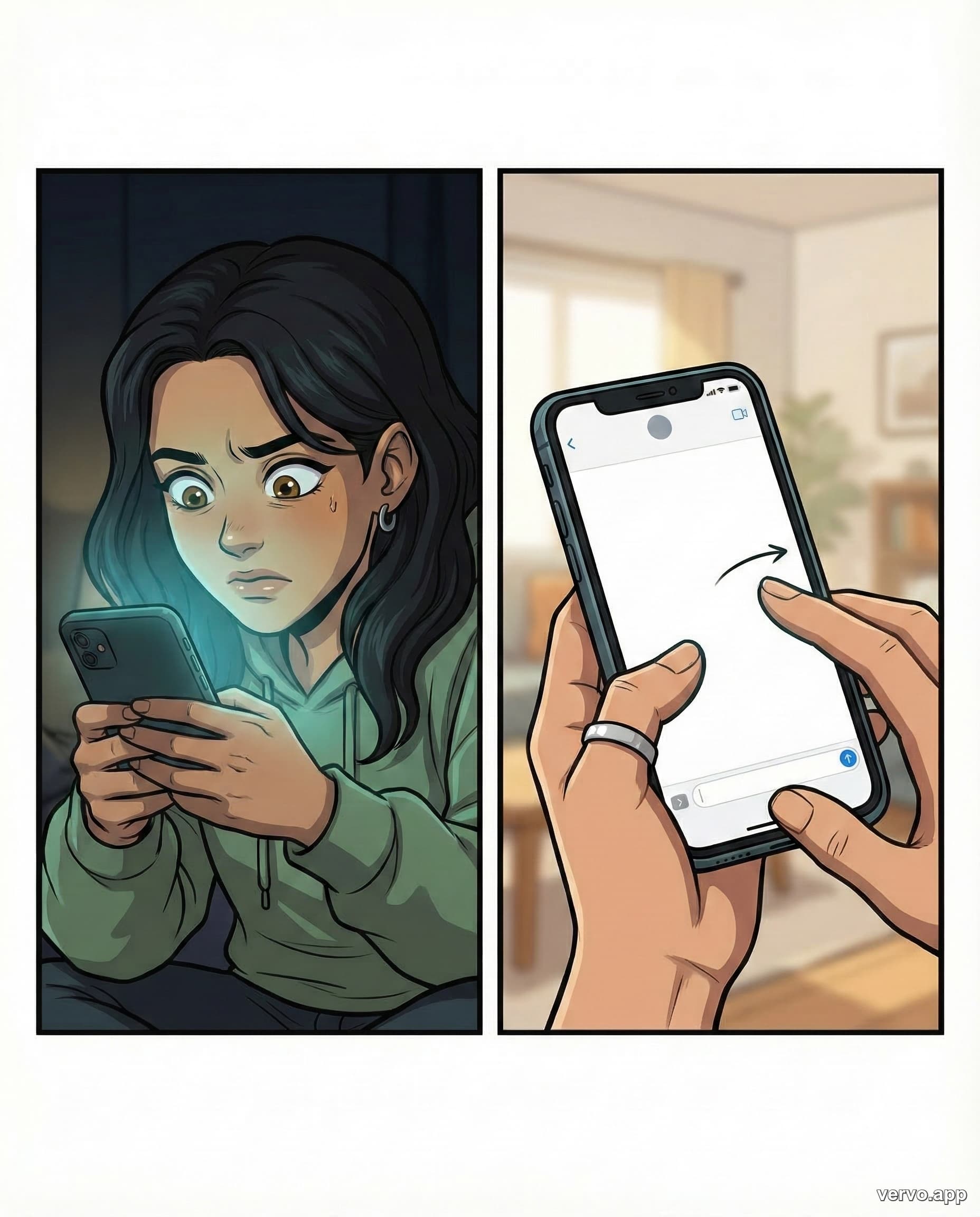 Panel 3 -- The other person accidentally opened the chat and swiped away