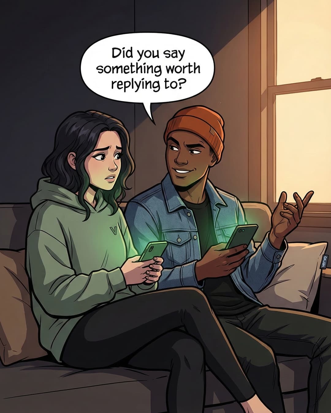 Panel 2 -- Chris hits Emma with the hard truth about her last message