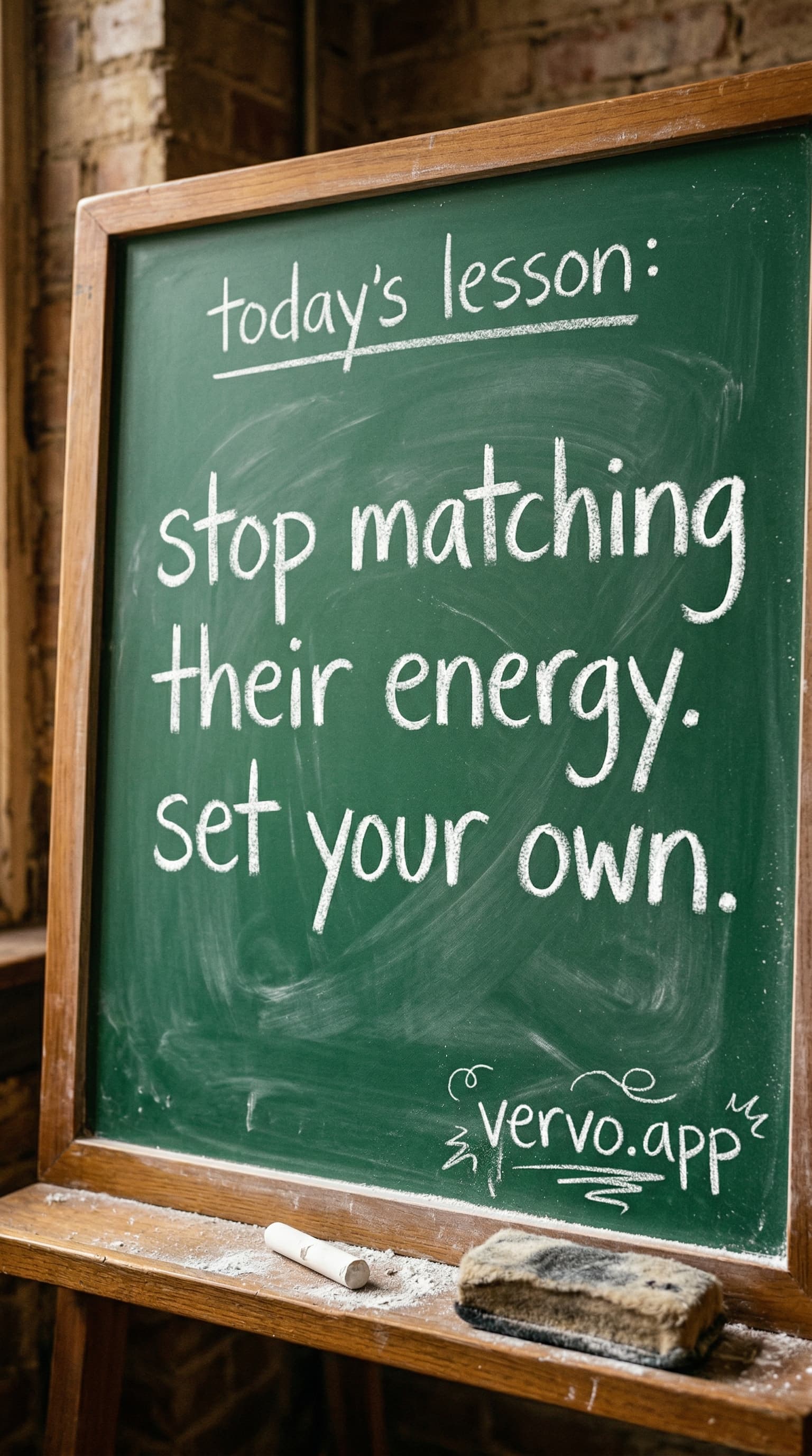 A cafe chalkboard with handwritten text listing banned lazy replies: jaja, ok, ya, luego te digo, ah ok.