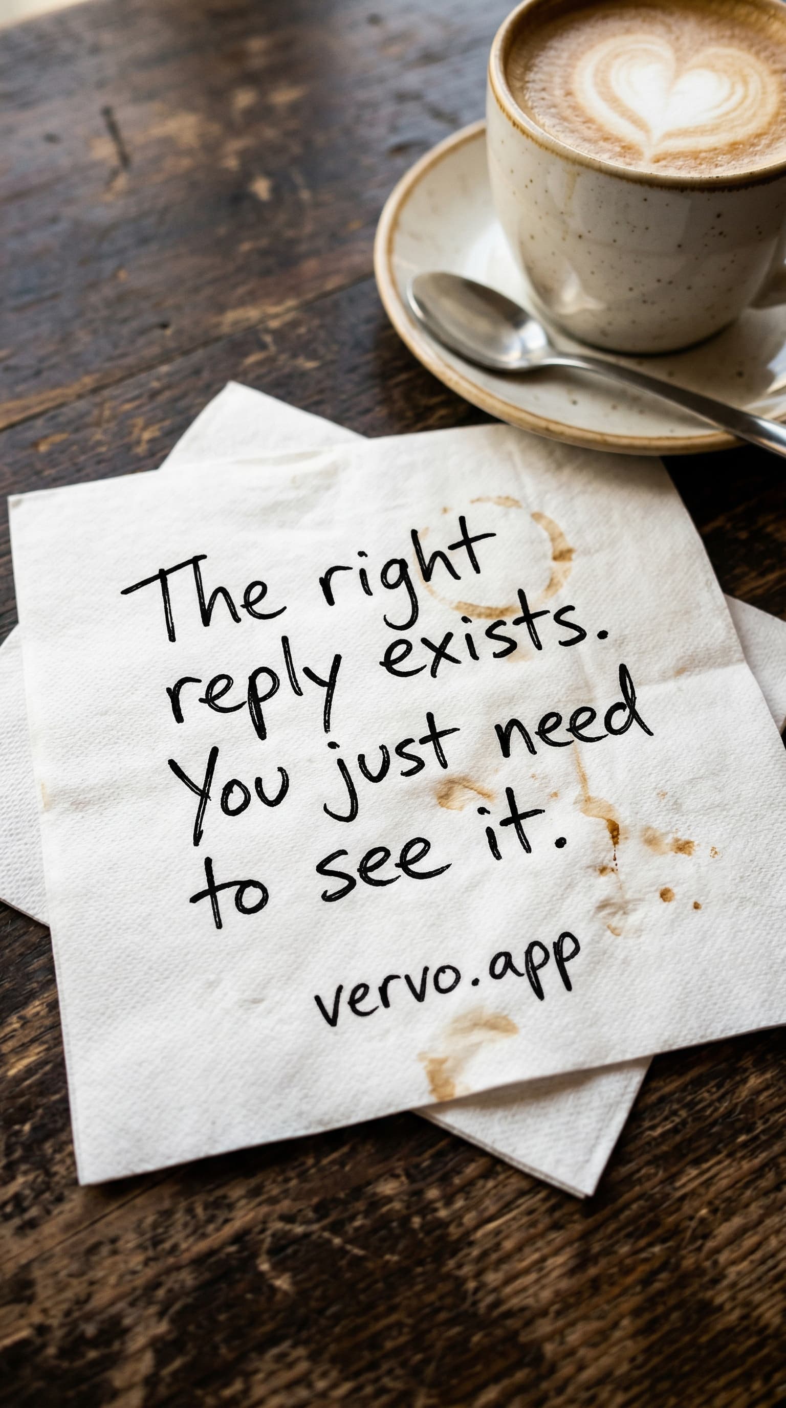 A napkin on a coffee shop table with handwritten text: just text them. the draft is not getting better. it is getting stale.